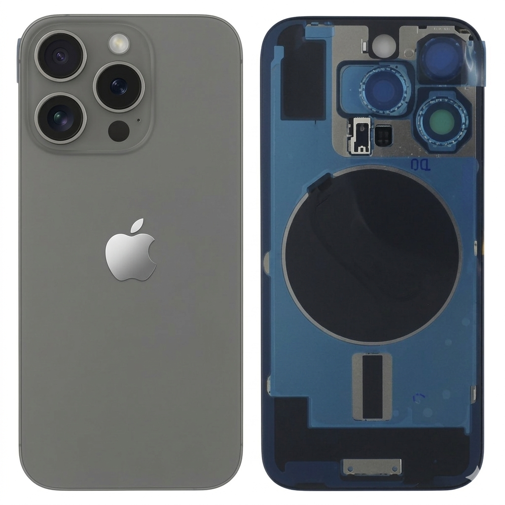 Chasis iPhone 16 PRO TITANIO NATURAL tapa trasera (Unibody, INCLUYE rejillas) Original