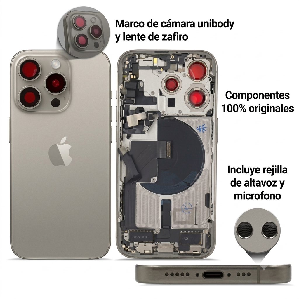 Chasis iPhone 15 Pro Natural con componenetes 100% original