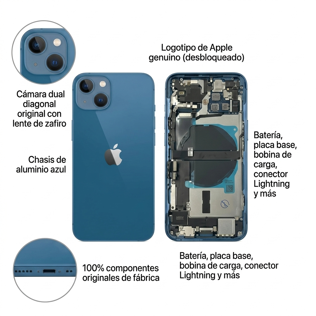 Chasis iPhone 13 AZUL CON COMPONENTES 100% originales