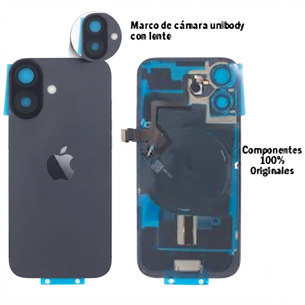 Tapa trasera iPhone 17 Negra con componenetes 100% original y lente zafiro