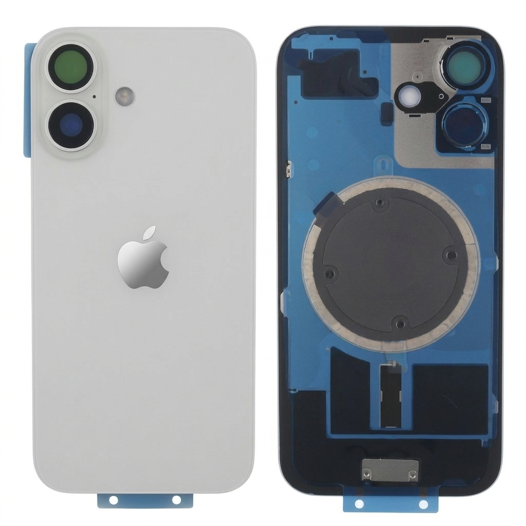 Tapa trasera iPhone 16 BLANCA (Unibody, Soporte Metal, Imán y Lente) Original