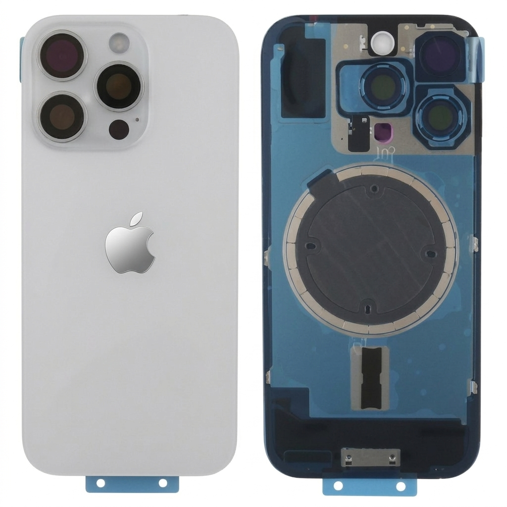 Tapa trasera iPhone 16 PRO BLANCO (Unibody, Soporte Metal, Imán y Lente) Original
