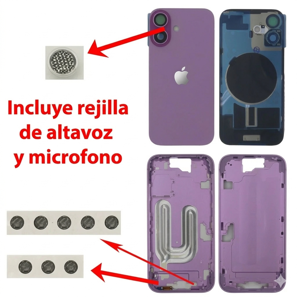 Chasis iPhone 16 ROSA tapa trasera (Unibody, INCLUYE rejillas) Original