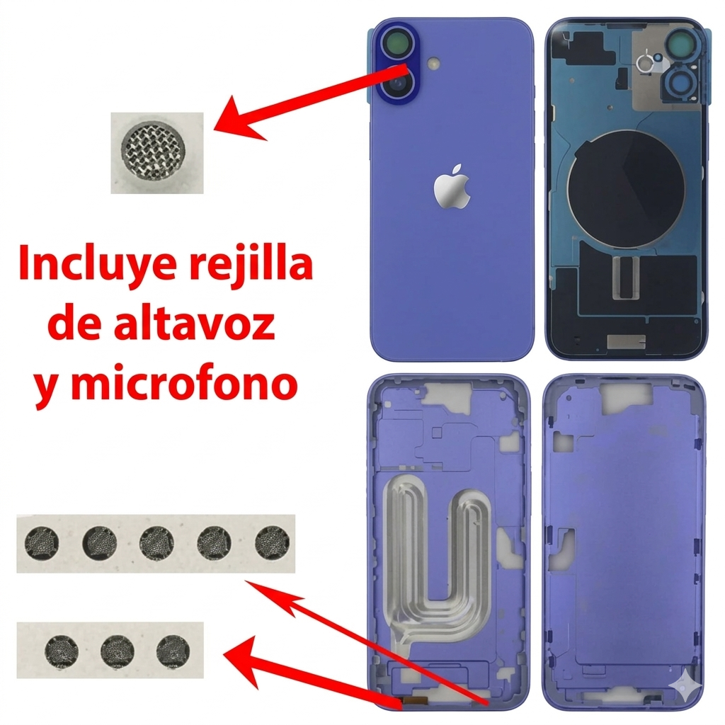 Chasis iPhone 16 PLUS ULTRAMAR tapa trasera (Unibody, INCLUYE rejillas) Original