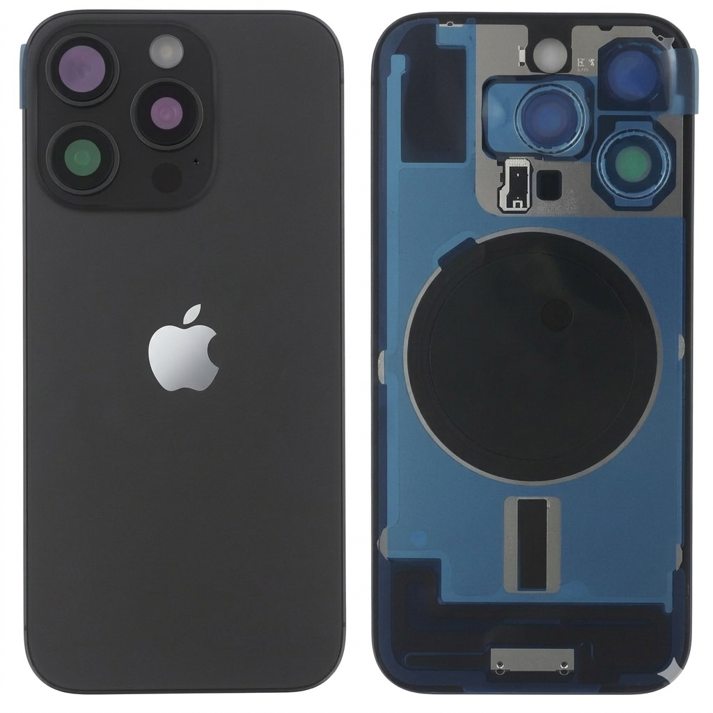 Chasis iPhone 16 PRO TITANIO NEGRO tapa trasera (Unibody, INCLUYE rejillas)