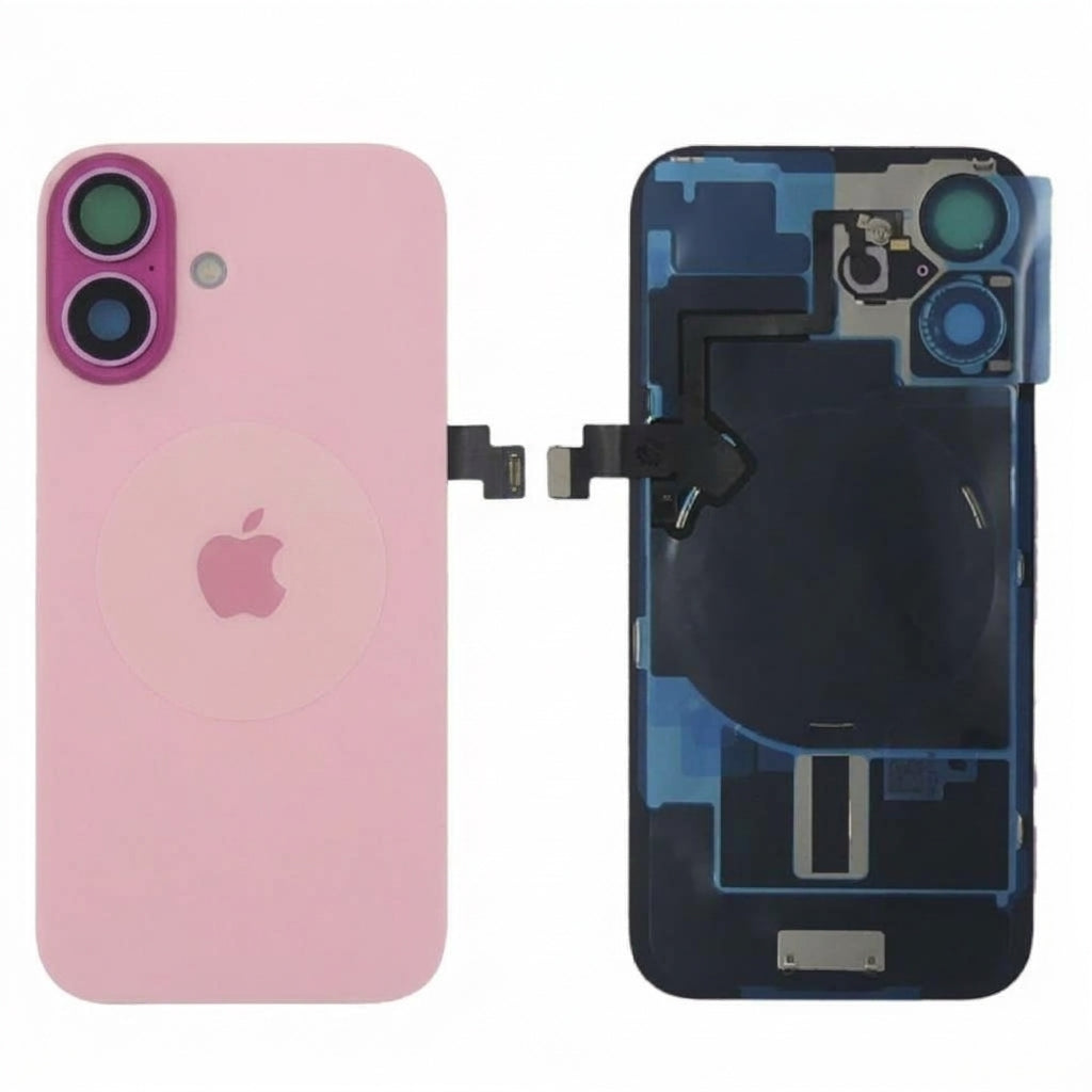 Tapa trasera iPhone 16 Rosa con componentes 100% original y lente zafiro