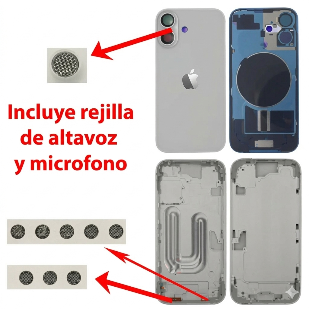 Chasis iPhone 16 BLANCO tapa trasera (Unibody, INCLUYE rejillas) Original