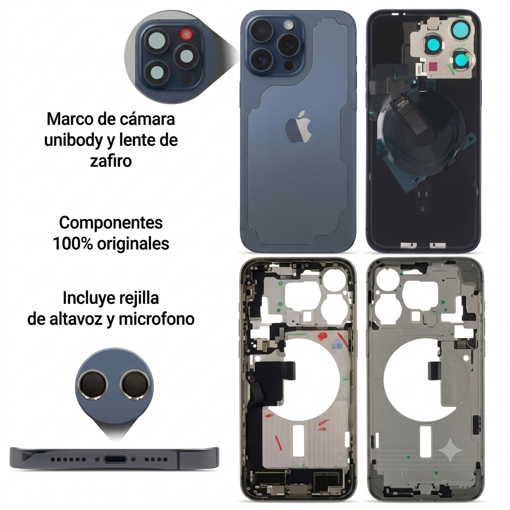 Chasis iPhone 15 Pro Max Azul con componenetes 100% original