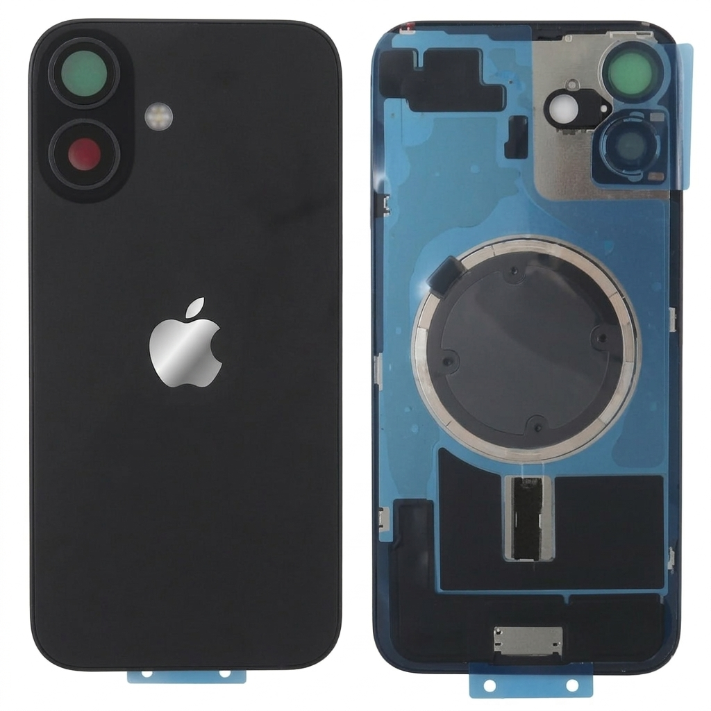 Tapa trasera iPhone 16 PLUS NEGRA (Unibody, Soporte Metal, Imán y Lente) Original