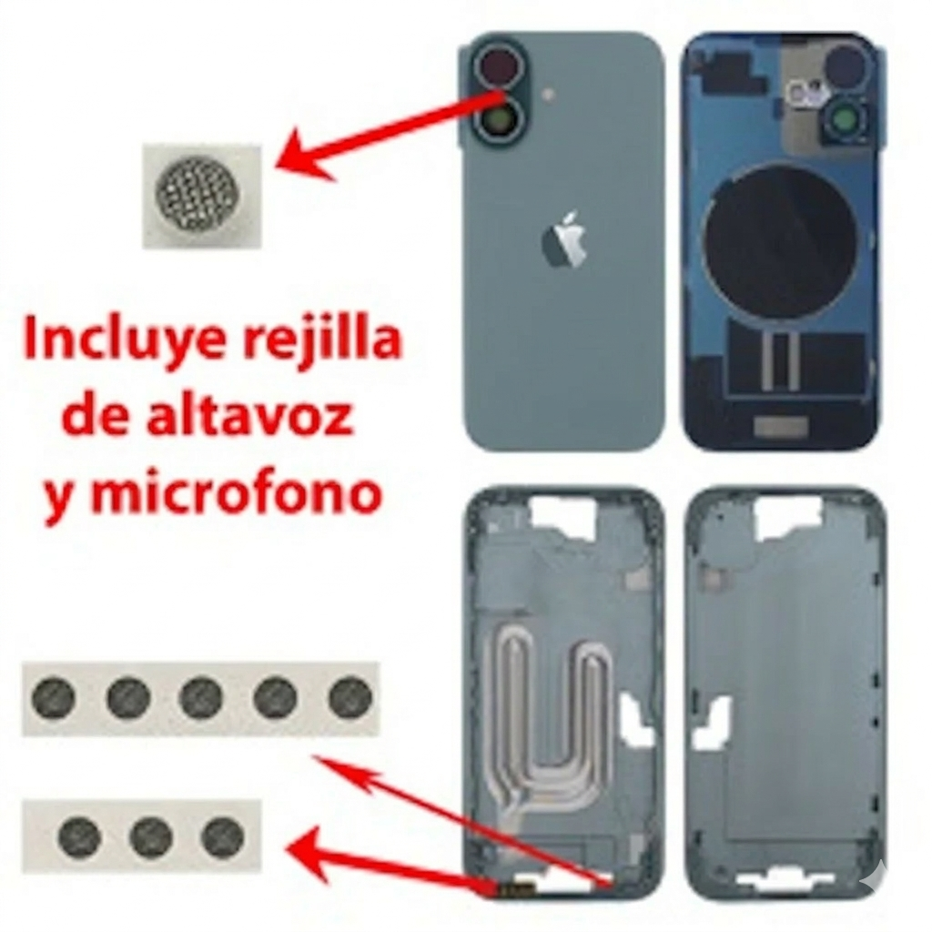 Chasis iPhone 16 VERDE AZULADO tapa trasera (Unibody, INCLUYE rejillas) Original