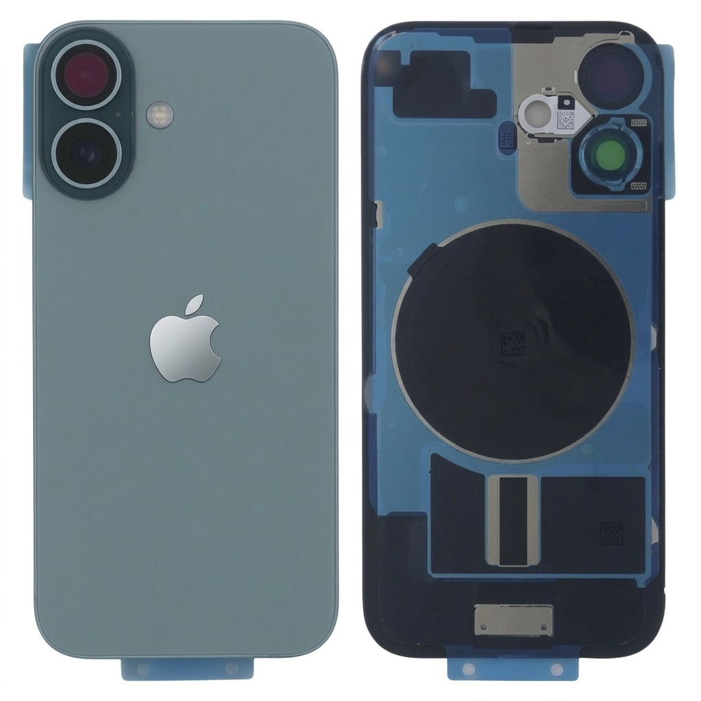 Chasis iPhone 16 VERDE AZULADO tapa trasera (Unibody, INCLUYE rejillas) Original
