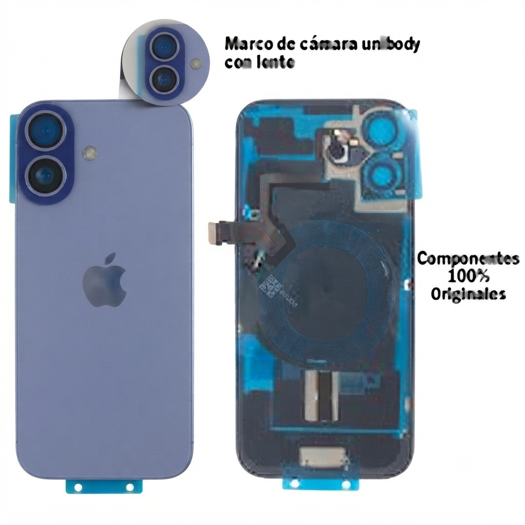Tapa trasera iPhone 17 Azul Neblina con componentes 100% original y lente zafiro)